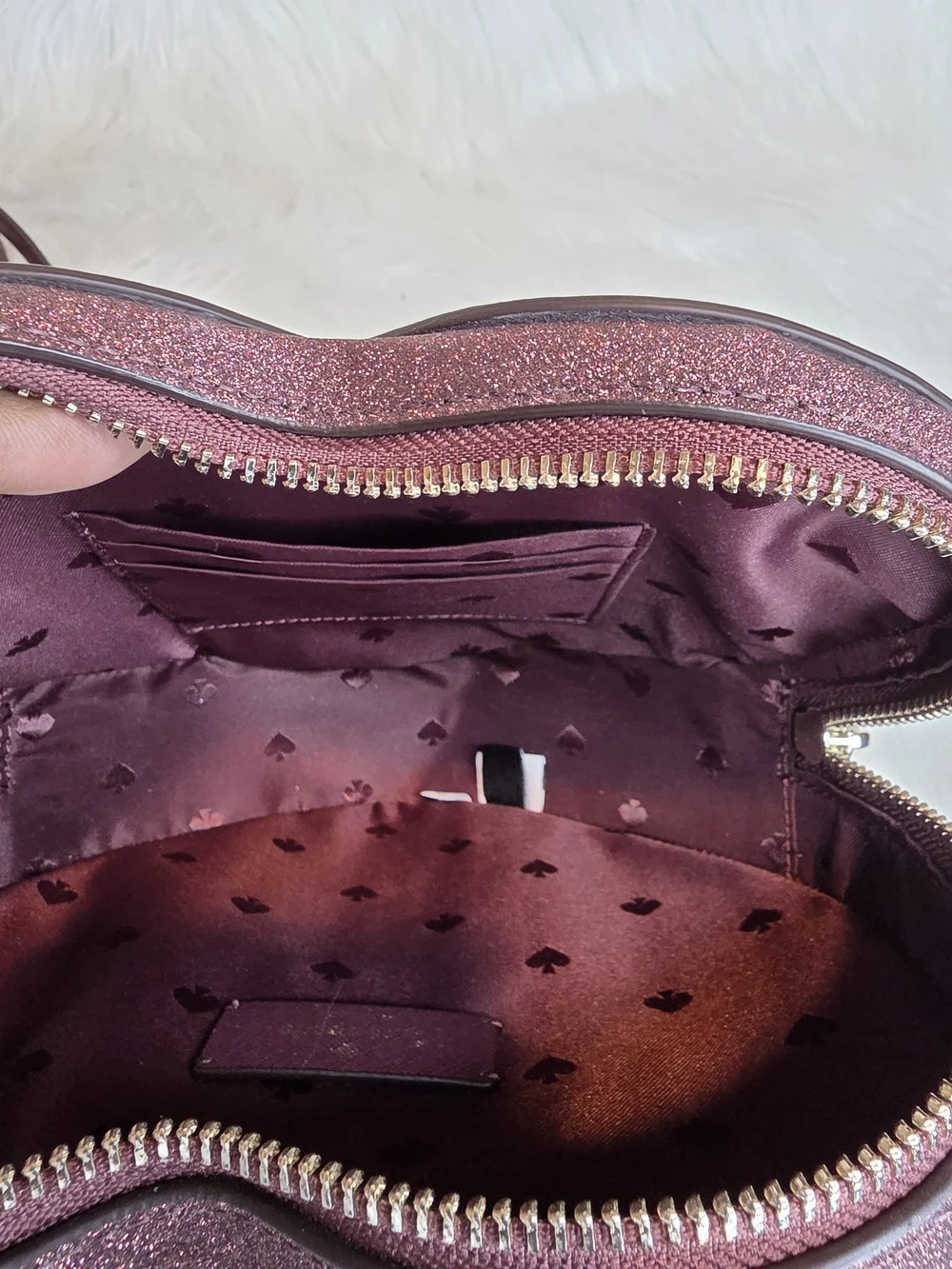 Kate Spade NWOT Plum Glitter Heart Mini Top-Handle  Crossbody Bag Includes Strap